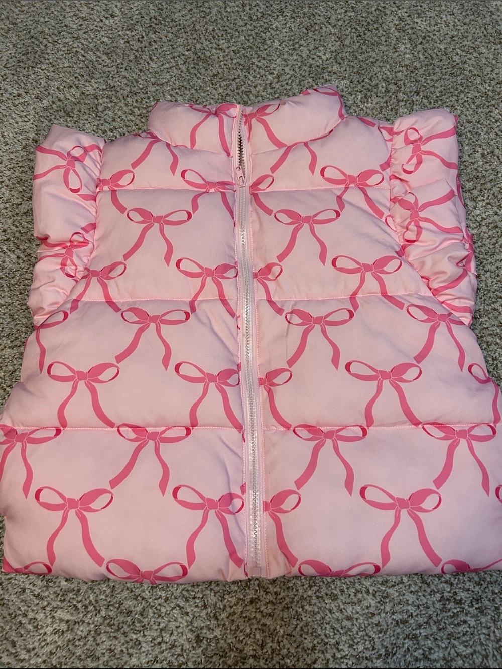 Boutique Pink Bow Print Puffer Vest - Women